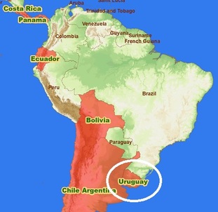 mapa de Sudamérica y Uruguay